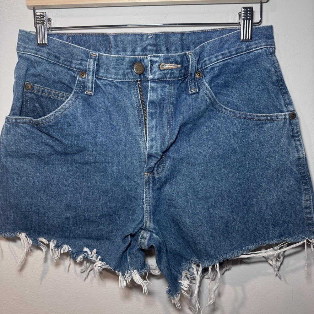 Vintage Wrangler Blue Cut Off Denim‎ Shorts Frayed High Rise Jean Shorts 30